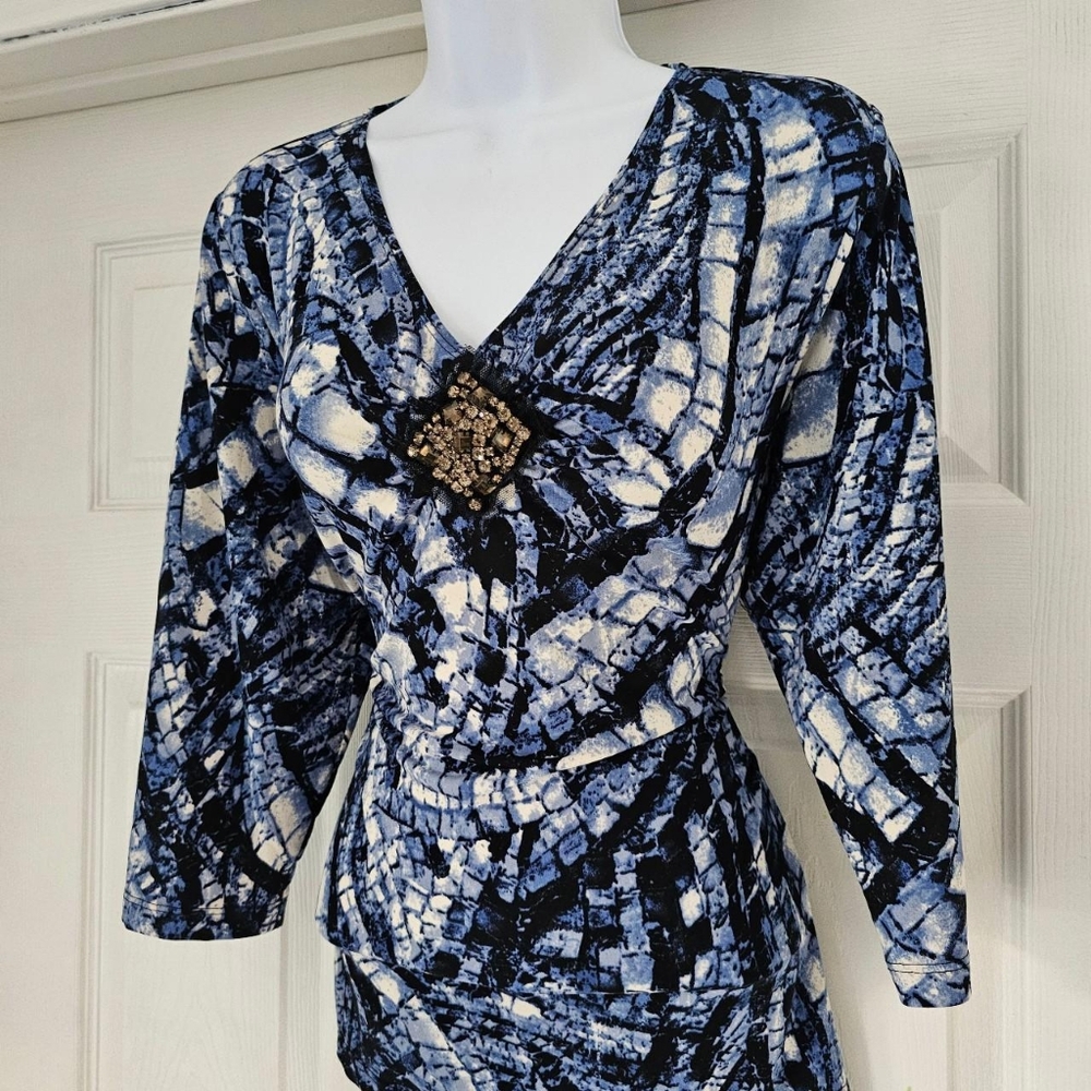 Vintage blue embellished patterned blouse